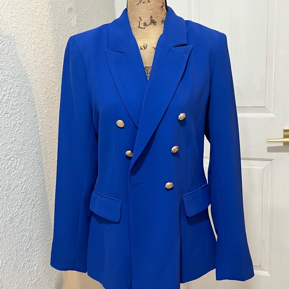 Marled Royal Blue Blazer with Gold Buttons